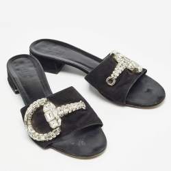 Pre Owned Gucci Black Suede Embellished Maxime Slide Sandals Size 41