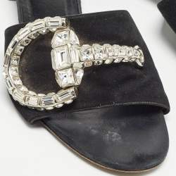Pre Owned Gucci Black Suede Embellished Maxime Slide Sandals Size 41