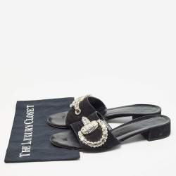 Pre Owned Gucci Black Suede Embellished Maxime Slide Sandals Size 41