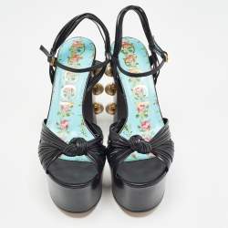 مملوكة مسبقًا Gucci Black Leather Pearl & Stud Embellished Platform Sandals Size 38