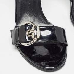 Gucci Black Patent Leather Buckle Detail Ankle Strap Sandals Size 38.5