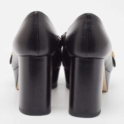 مملوكة مسبقًا Gucci Black Leather GG Marmont Fringed Platform Pumps Size 36