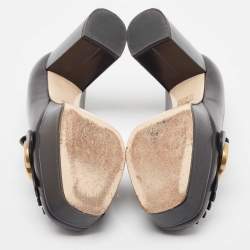 مملوكة مسبقًا Gucci Black Leather GG Marmont Fringed Platform Pumps Size 36