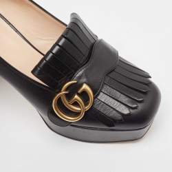 مملوكة مسبقًا Gucci Black Leather GG Marmont Fringed Platform Pumps Size 36