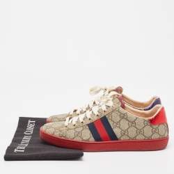 Gucci Beige/Brown GG Supreme Canvas Ace Sneakers Size 37
