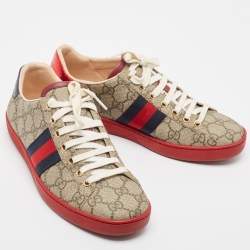 Gucci Beige/Brown GG Supreme Canvas Ace Sneakers Size 37