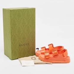 Pre Owned Gucci Orange Rubber Isla Flat Sandals Size 35