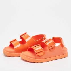 Pre Owned Gucci Orange Rubber Isla Flat Sandals Size 35
