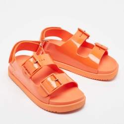 Pre Owned Gucci Orange Rubber Isla Flat Sandals Size 35