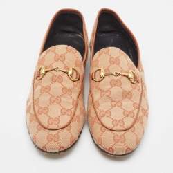 GucciBrown/Beige GG Canvas Jordaan Loafers  Size 38