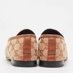 GucciBrown/Beige GG Canvas Jordaan Loafers  Size 38