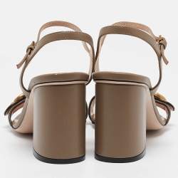 Pre Owned Gucci Brown Leather GG Marmont  Ankle Strap Sandals Size 41