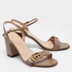 Pre Owned Gucci Brown Leather GG Marmont  Ankle Strap Sandals Size 41