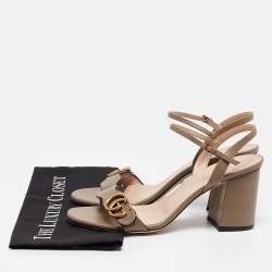 Pre Owned Gucci Brown Leather GG Marmont  Ankle Strap Sandals Size 41