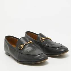 Pre Owned Gucci Black Leather Jordaan Slip On Loafers Size 38
