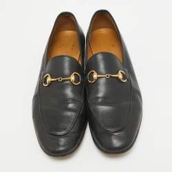 Pre Owned Gucci Black Leather Jordaan Slip On Loafers Size 38