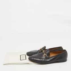 Pre Owned Gucci Black Leather Jordaan Slip On Loafers Size 38