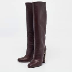 Gucci Burgundy Leather Knee Length Boots Size 41
