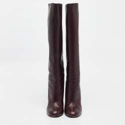 Gucci Burgundy Leather Knee Length Boots Size 41