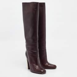 Gucci Burgundy Leather Knee Length Boots Size 41