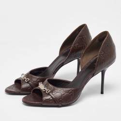 Pre Owned حذاء كعب عالي غوتشي دورسي جلد غوتشيسيما بني مقدمة مفتوحة مزين هورسبيت مقاس 40.5