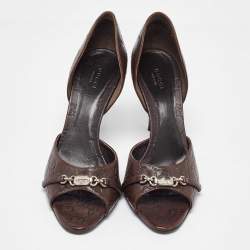 Pre Owned حذاء كعب عالي غوتشي دورسي جلد غوتشيسيما بني مقدمة مفتوحة مزين هورسبيت مقاس 40.5