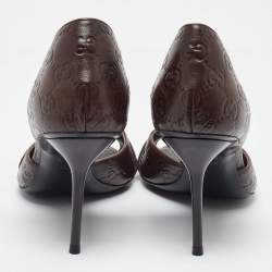 Pre Owned حذاء كعب عالي غوتشي دورسي جلد غوتشيسيما بني مقدمة مفتوحة مزين هورسبيت مقاس 40.5