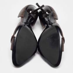 Pre Owned حذاء كعب عالي غوتشي دورسي جلد غوتشيسيما بني مقدمة مفتوحة مزين هورسبيت مقاس 40.5