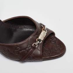 Pre Owned حذاء كعب عالي غوتشي دورسي جلد غوتشيسيما بني مقدمة مفتوحة مزين هورسبيت مقاس 40.5