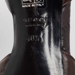 Pre Owned حذاء كعب عالي غوتشي دورسي جلد غوتشيسيما بني مقدمة مفتوحة مزين هورسبيت مقاس 40.5