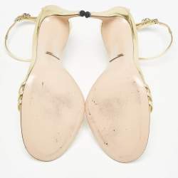 Pre Owned Gucci Metallic Gold Leather Ankle Strap Sandals Size 39