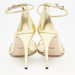 Pre Owned Gucci Metallic Gold Leather Ankle Strap Sandals Size 39