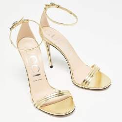 Pre Owned Gucci Metallic Gold Leather Ankle Strap Sandals Size 39