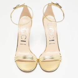 Pre Owned Gucci Metallic Gold Leather Ankle Strap Sandals Size 39