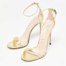Pre Owned Gucci Metallic Gold Leather Ankle Strap Sandals Size 39