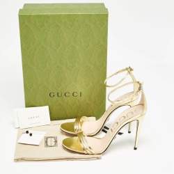 Pre Owned Gucci Metallic Gold Leather Ankle Strap Sandals Size 39