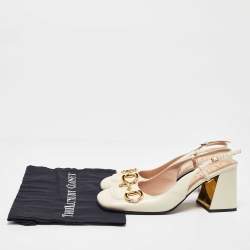 Pre Owned صندل غوتشي جلد أبيض مزين هورسبيت فتحة كعب مقاس 38