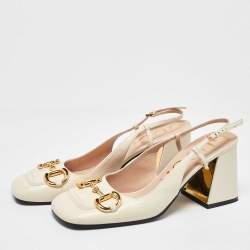 Pre Owned صندل غوتشي جلد أبيض مزين هورسبيت فتحة كعب مقاس 38