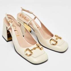 Pre Owned صندل غوتشي جلد أبيض مزين هورسبيت فتحة كعب مقاس 38