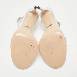 Gucci Silver Leather IIse Ankle Strap Sandals Size 39