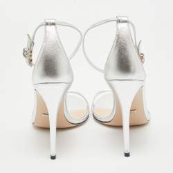 Gucci Silver Leather IIse Ankle Strap Sandals Size 39