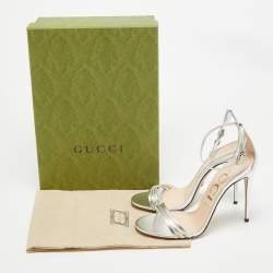 Gucci Silver Leather IIse Ankle Strap Sandals Size 39