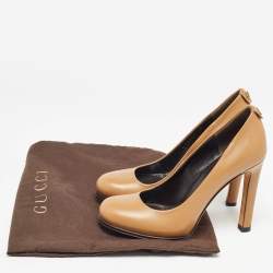 Gucci Brown Leather Round Toe Pumps Size 35