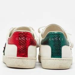 Gucci White/Red Leather and Snake Embossed Leather Ace Pineapple Sneakers Size 36