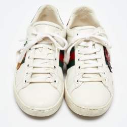 Gucci White/Red Leather and Snake Embossed Leather Ace Pineapple Sneakers Size 36