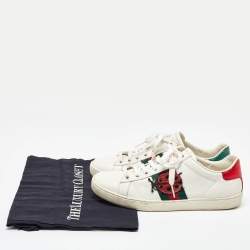 Gucci White/Red Leather and Snake Embossed Leather Ace Pineapple Sneakers Size 36