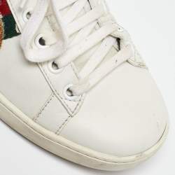 Gucci White/Red Leather and Snake Embossed Leather Ace Pineapple Sneakers Size 36