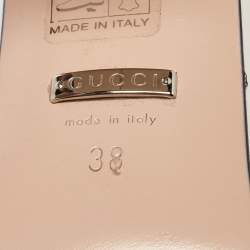 Gucci Beige Leather Interlocking G Studs Block Heel Ankle Strap Sandals Size 38