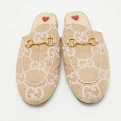 Gucci Beige GG Canvas Princetown Horsebit Flat Mules Size 40