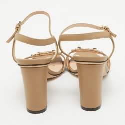 Pre Owned Gucci Brown Leather Horsebit Block Heel Sandals Size 36.5
